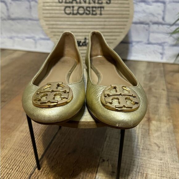 Tory Burch - Claire Metallic Tumbled Leather Ballet Flats Spark Gold 5.5 - Picture 5 of 14